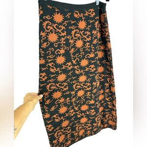 Peruvian Connection cotton knit black and orange pattern skirt Medium